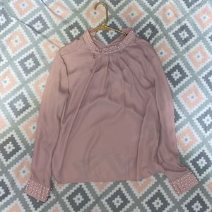 Pearl mock neck dressy shirt